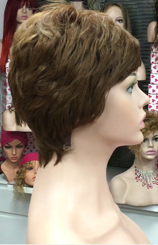 Peluca cabello natural MIA MARRON TINTE confeccion maquina