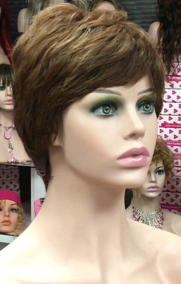 Peluca cabello natural MIA MARRON TINTE confeccion maquina