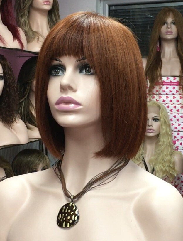 Peluca cabello natural modelo CLEO color Caoba Cobre ( tinte) confecc. MAQUINA