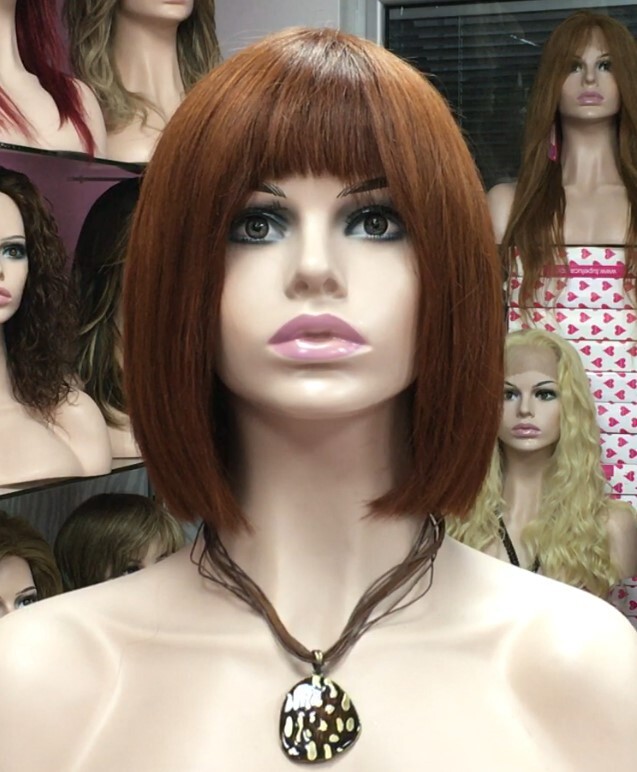 Peluca cabello natural modelo CLEO color Caoba Cobre ( tinte) confecc. MAQUINA