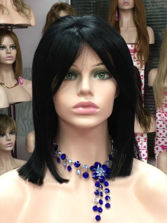 Peluca natural CECILIS color 1 Raya de tul transparente