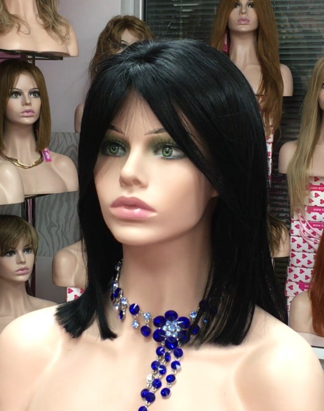 Peluca natural CECILIS color 1 Raya de tul transparente