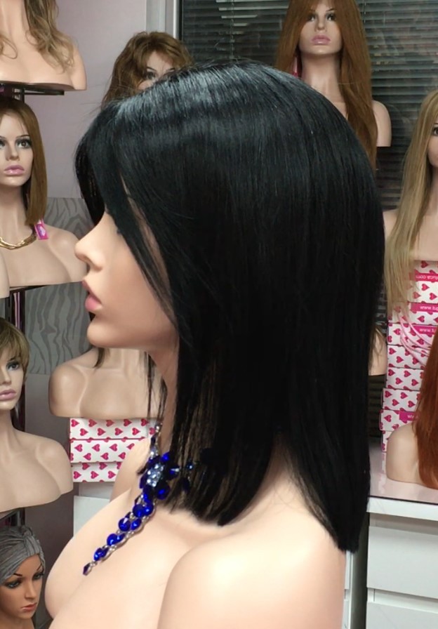 Peluca natural CECILIS color 1 Raya de tul transparente