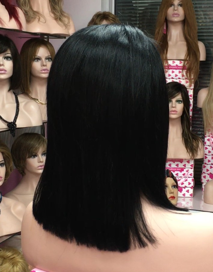 Peluca natural CECILIS color 1 Raya de tul transparente