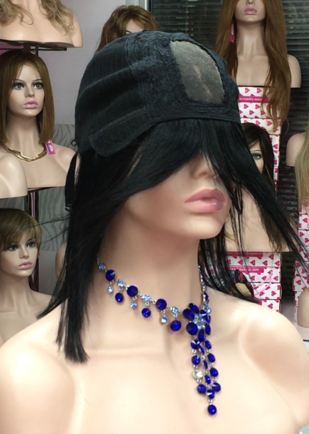 Peluca natural CECILIS color 1 Raya de tul transparente