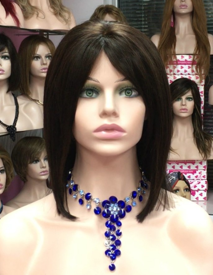 Peluca natural CECILIS color 2 Raya de tul transparente