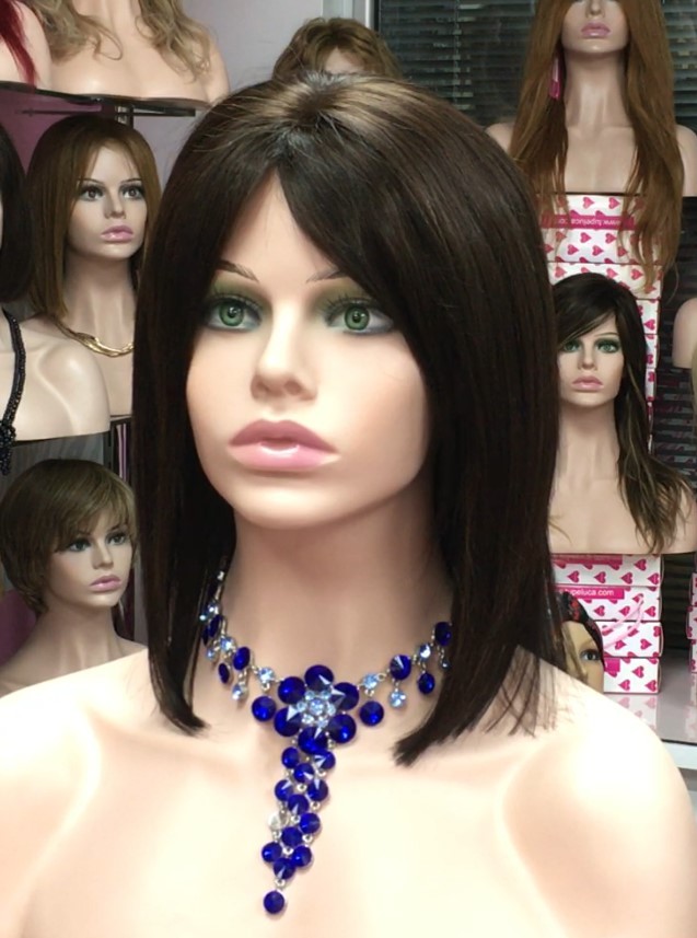Peluca natural CECILIS color 2 Raya de tul transparente