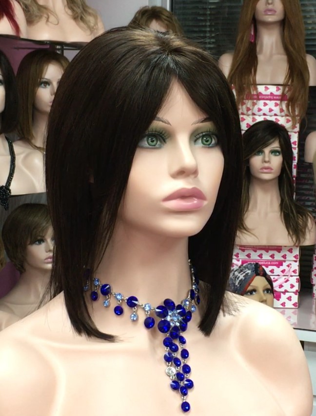 Peluca natural CECILIS color 2 Raya de tul transparente