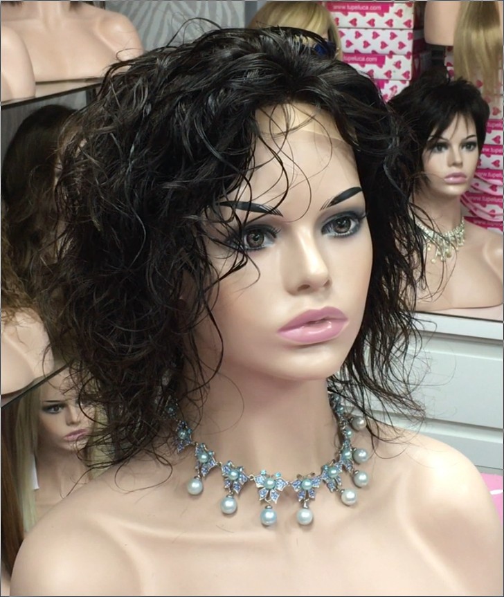 Peluca rizada natural KRISTEL color 2 Frontal de Tul