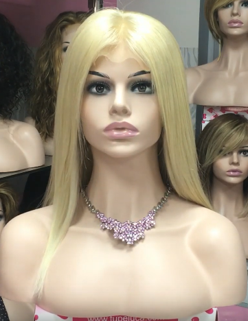 Peluca natural larga lisa CLARA, TOP TUL COMPLETO color 613 PLATA