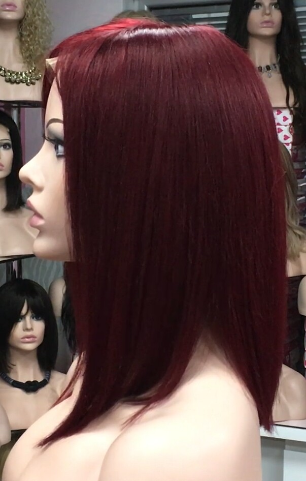 Peluca mediana cabello natural MELANY color 39 BURG tul entero transparente efecto piel