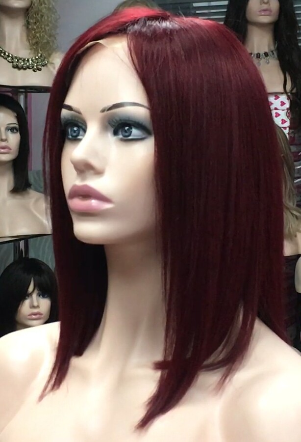 Peluca mediana cabello natural MELANY color 39 BURG tul entero transparente efecto piel