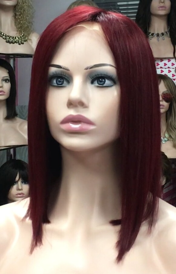 Peluca mediana cabello natural MELANY color 39 BURG tul entero transparente efecto piel