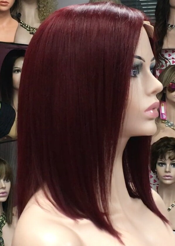Peluca mediana cabello natural MELANY color 39 BURG tul entero transparente efecto piel