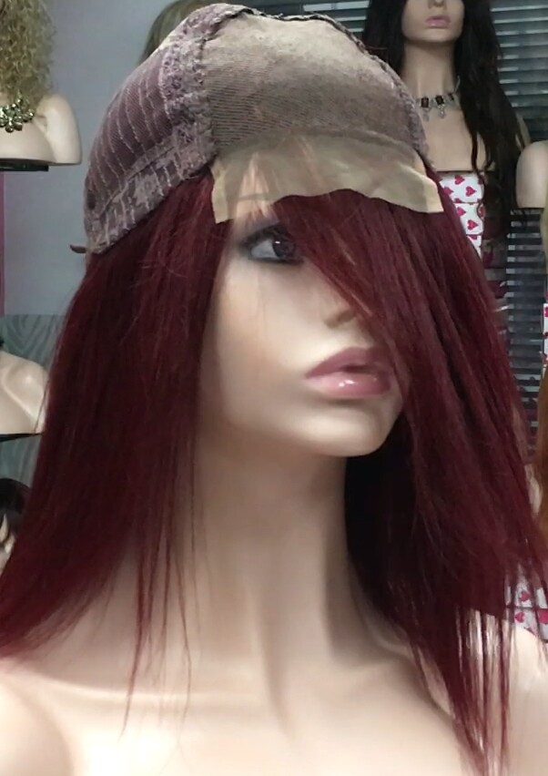 Peluca mediana cabello natural MELANY color 39 BURG tul entero transparente efecto piel