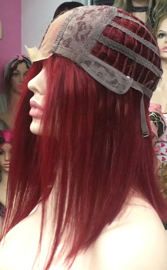 Peluca mediana cabello natural MELANY color 39 BURG raya de tul transparente efecto piel