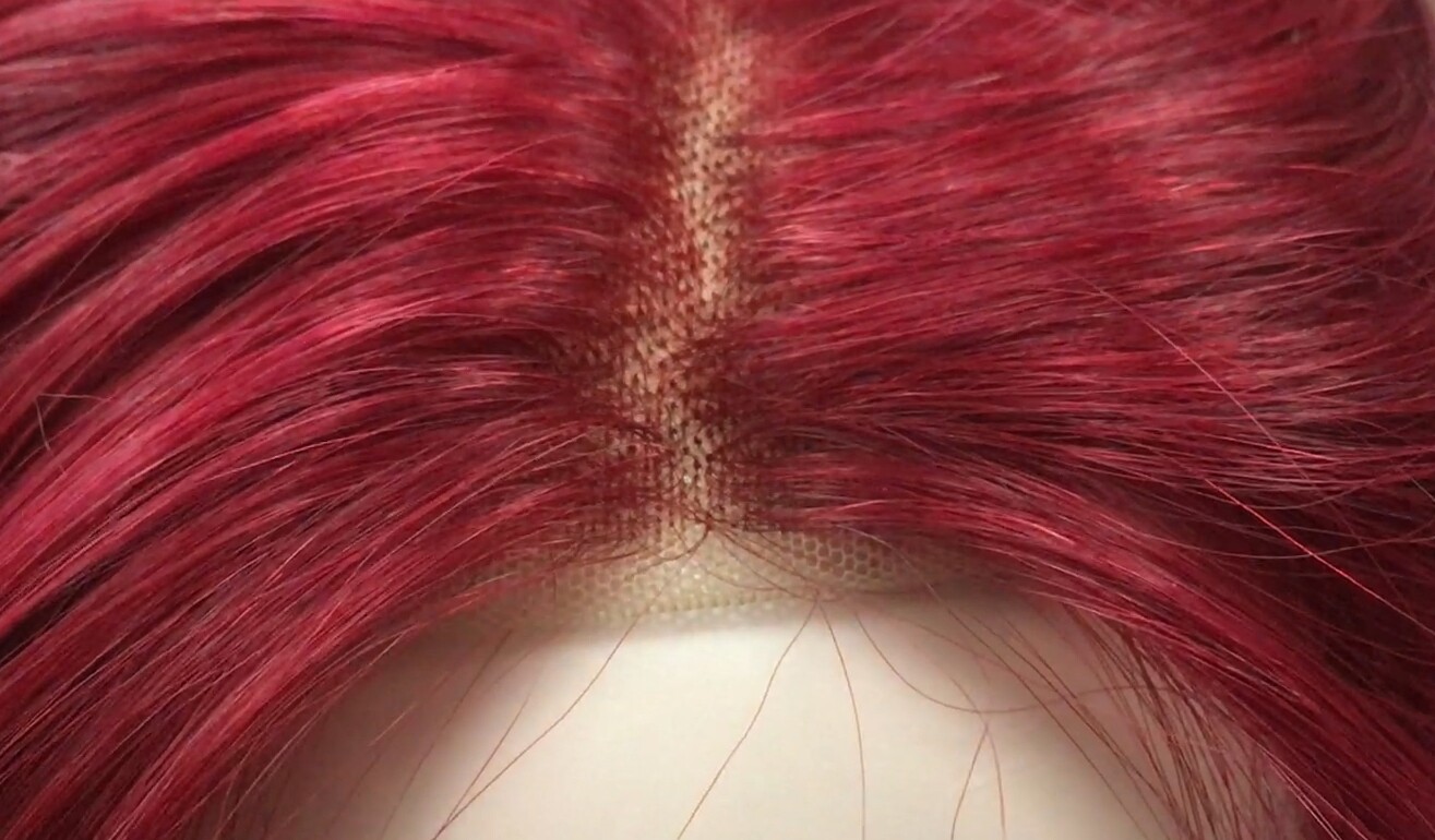 Peluca mediana cabello natural MELANY color 39 BURG raya de tul transparente efecto piel