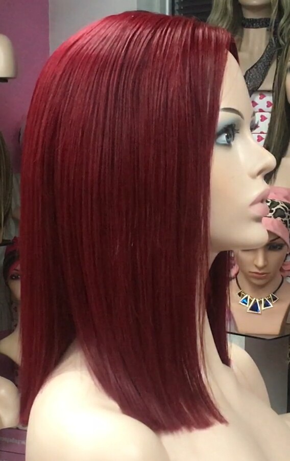 Peluca mediana cabello natural MELANY color 39 BURG raya de tul transparente efecto piel