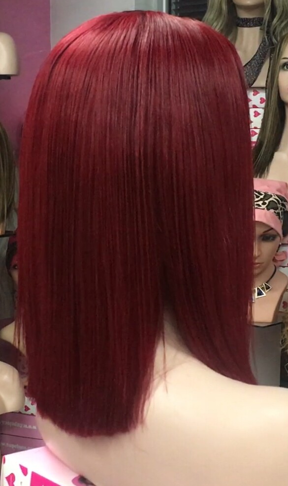 Peluca mediana cabello natural MELANY color 39 BURG raya de tul transparente efecto piel