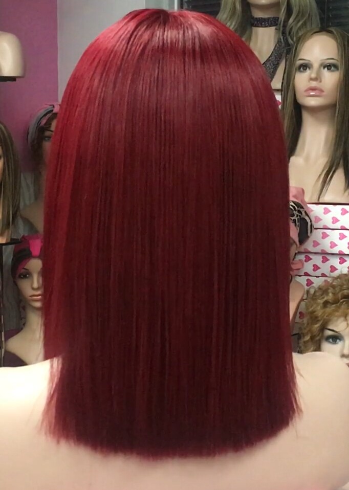 Peluca mediana cabello natural MELANY color 39 BURG raya de tul transparente efecto piel
