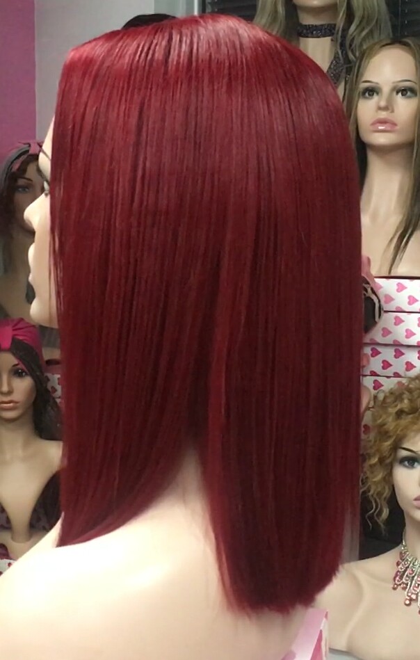 Peluca mediana cabello natural MELANY color 39 BURG raya de tul transparente efecto piel