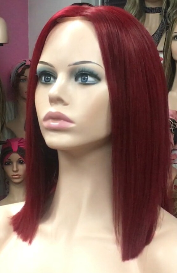 Peluca mediana cabello natural MELANY color 39 BURG raya de tul transparente efecto piel