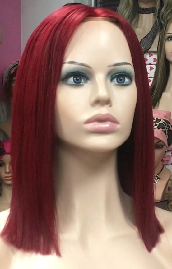 Peluca mediana cabello natural MELANY color 39 BURG raya de tul transparente efecto piel