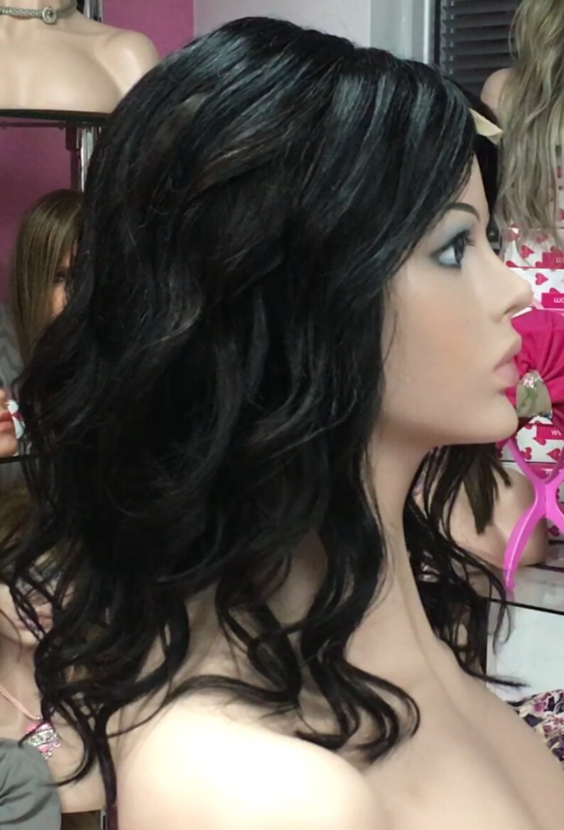 Peluca natural MELISA-Ondas color 1/1B RAYA DE TUL