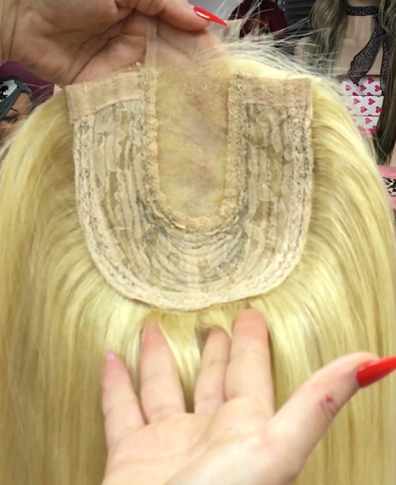 Voluminador cabello natural MINI CLARA color 613 RAYA de tul transparente efecto piel