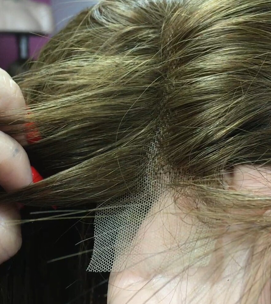 Voluminador cabello natural MINI CLARA color 6 RAYA de tul transparente efecto piel