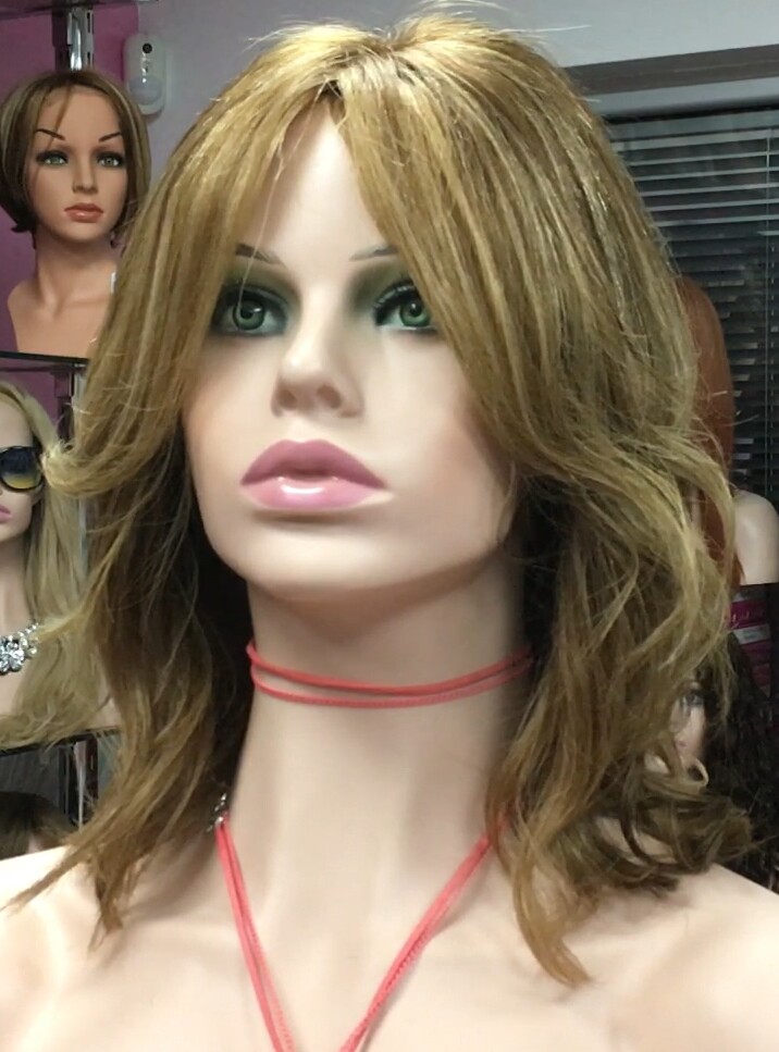 Peluca natural CECI-Ondas color 5H8F10H27 RAYA DE TUL transaprente efecto piel