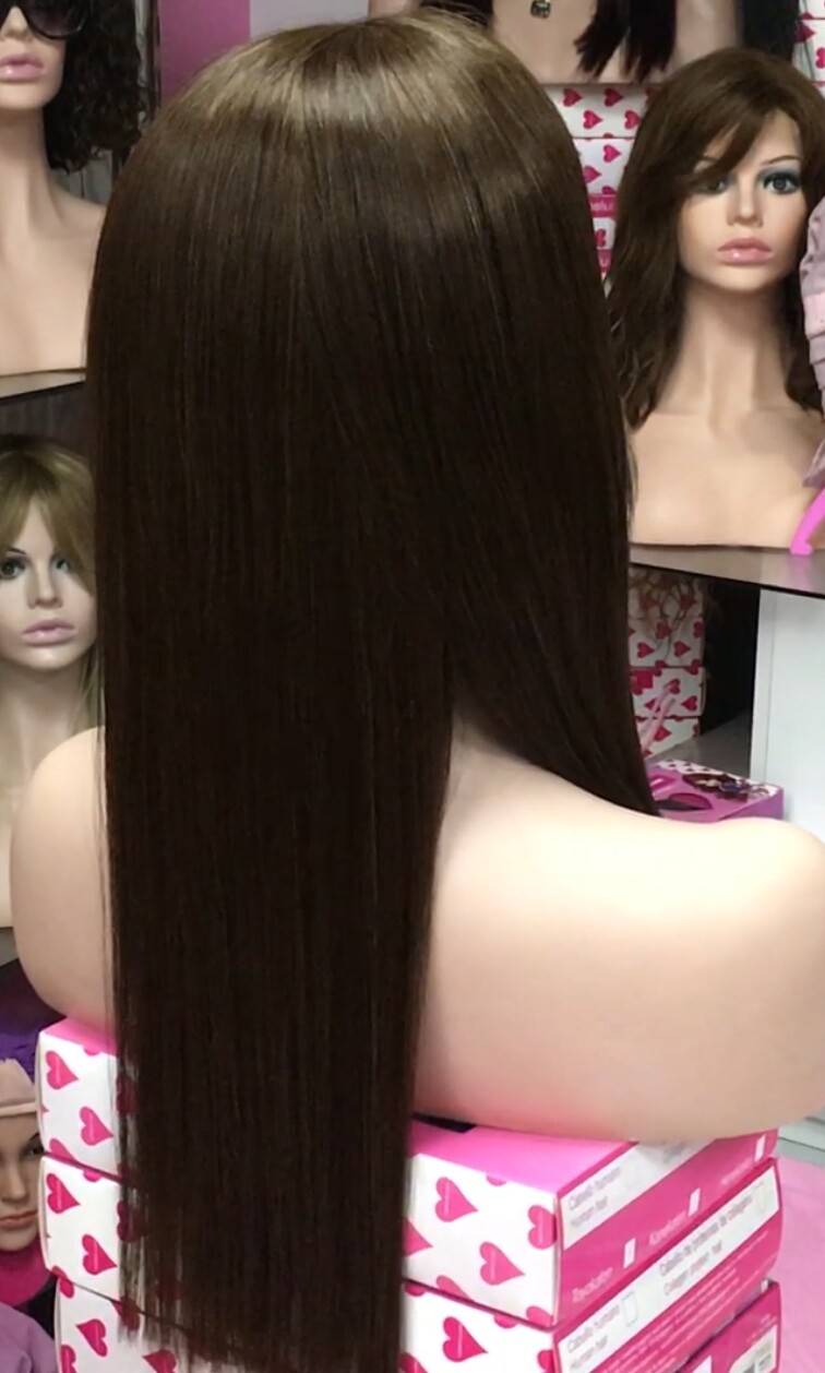 Peluca natural INMACULADA FLECO LARGO color 4 INYECCION tul transparente efecto piel