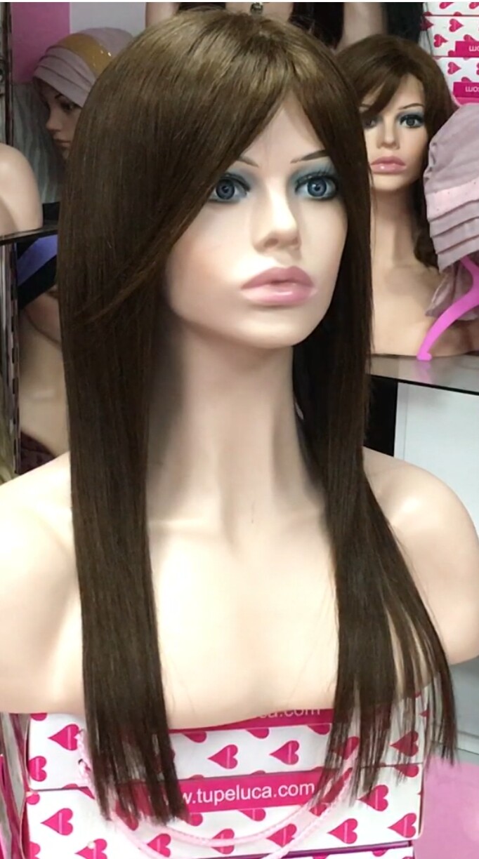 Peluca natural INMACULADA FLECO LARGO color 4 INYECCION tul transparente efecto piel