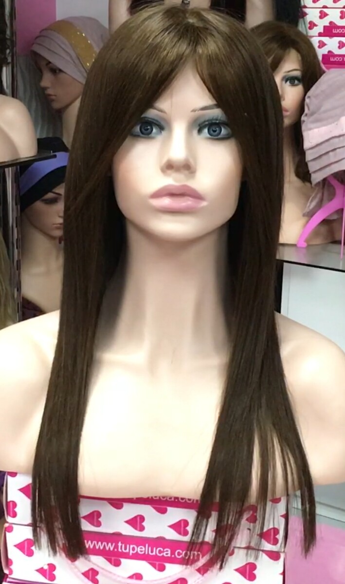 Peluca natural INMACULADA FLECO LARGO color 4 INYECCION tul transparente efecto piel