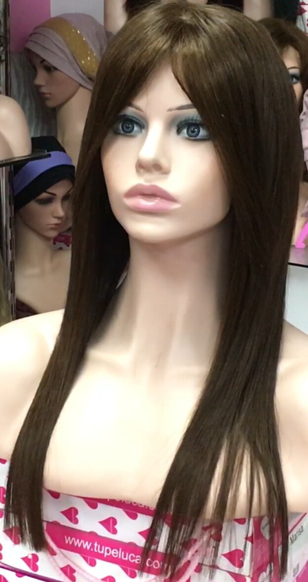 Peluca natural INMACULADA FLECO LARGO color 4 INYECCION tul transparente efecto piel
