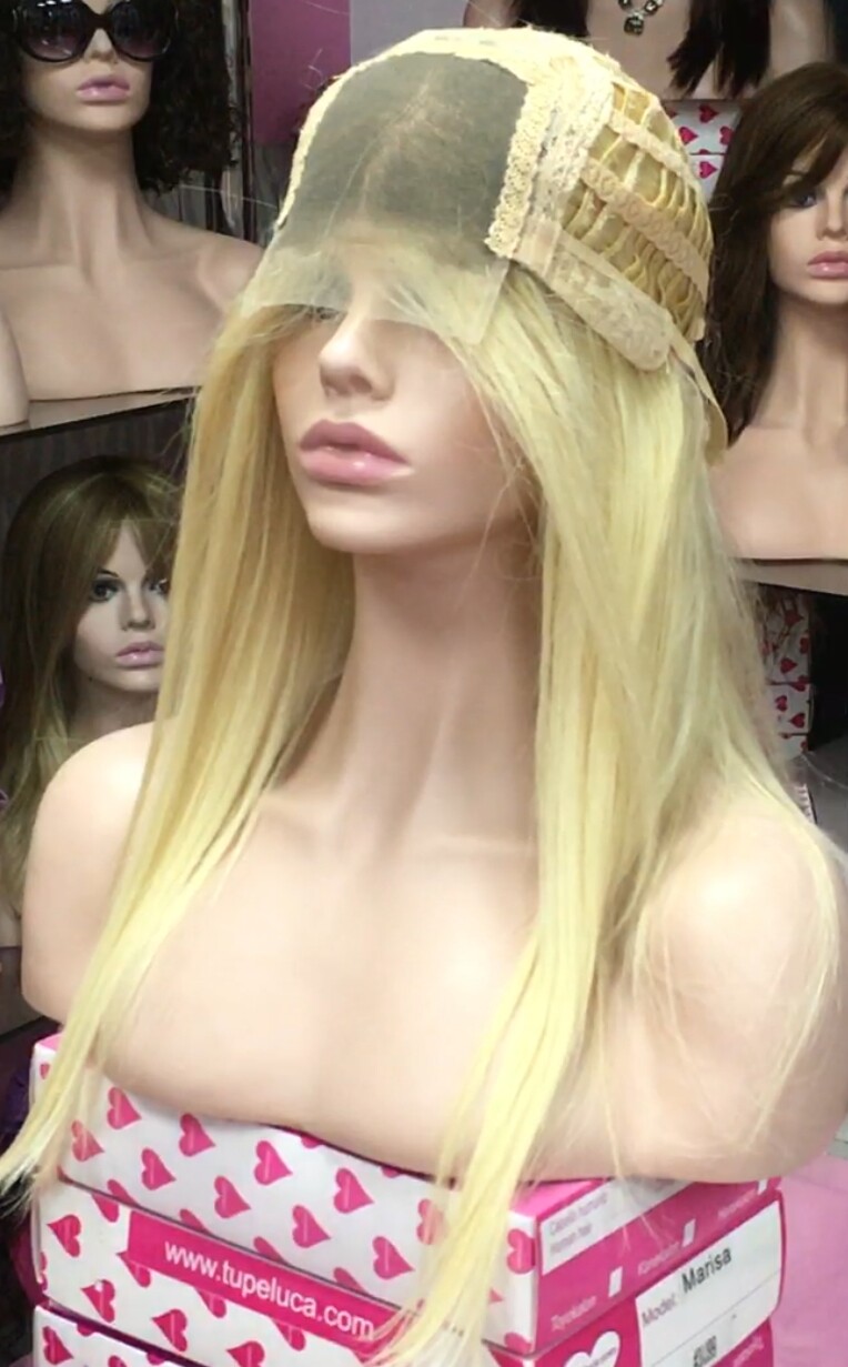 Peluca natural INMACULADA fleco largo  color 613 raiz 7 TOP TUL transparente efecto piel