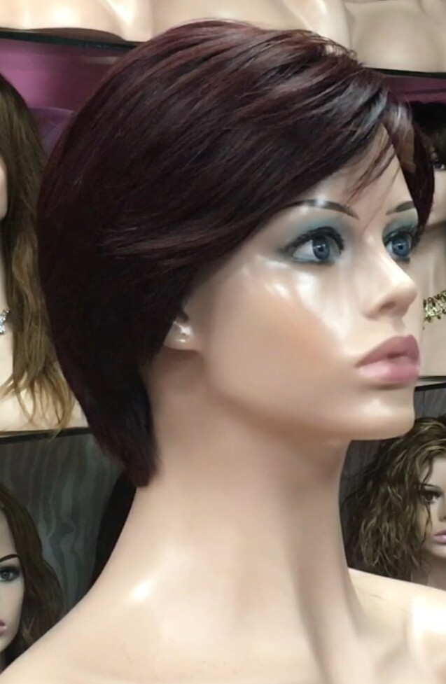 Peluca natural YANIS color caoba OSCURO tinte TOP TUL