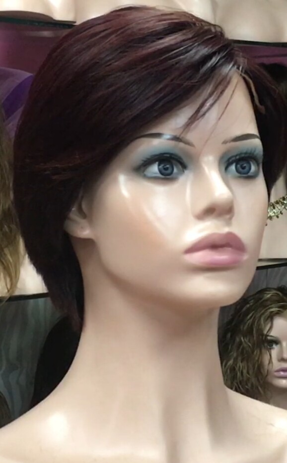 Peluca natural YANIS color caoba OSCURO tinte TOP TUL
