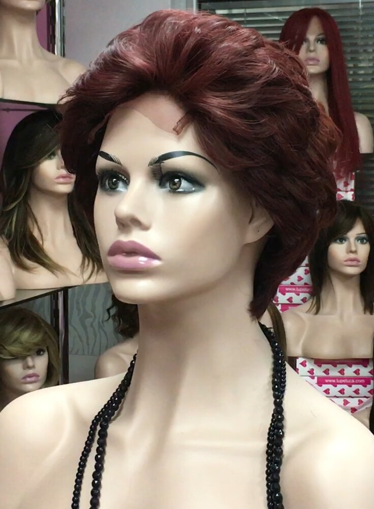 Peluca natural DONA TOP DE TUL completo color caoba oscuro tinte