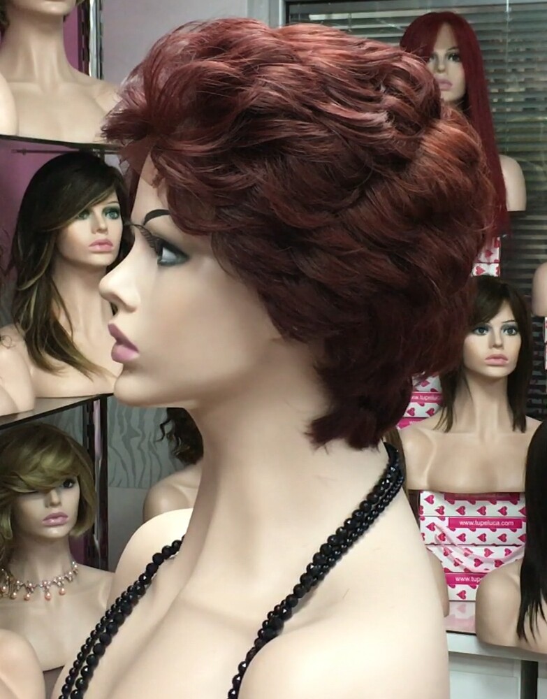 Peluca natural DONA TOP DE TUL completo color caoba oscuro tinte
