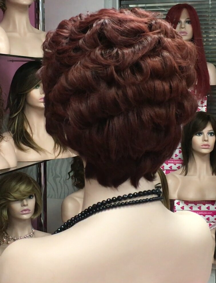 Peluca natural DONA TOP DE TUL completo color caoba oscuro tinte
