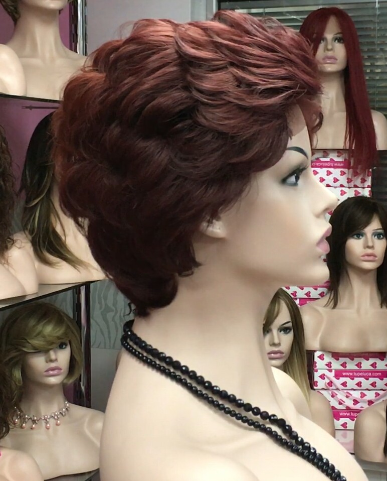 Peluca natural DONA TOP DE TUL completo color caoba oscuro tinte