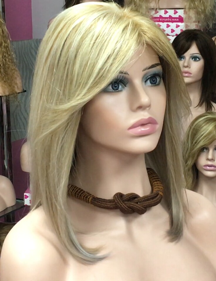 Peluca natural Melisa color 18h613.plata TOP de tul transparente efecto piel