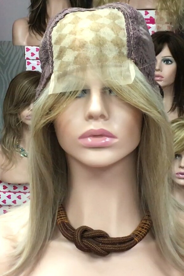 Peluca natural Melisa color 18h613.plata TOP de tul transparente efecto piel