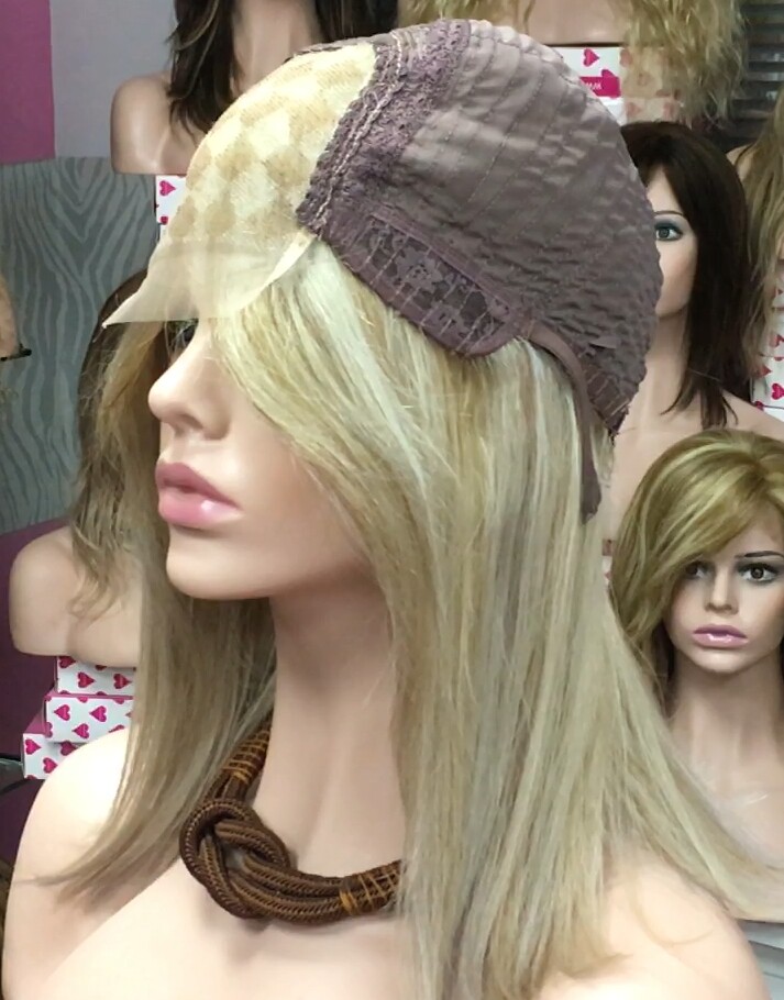 Peluca natural Melisa color 18h613.plata TOP de tul transparente efecto piel