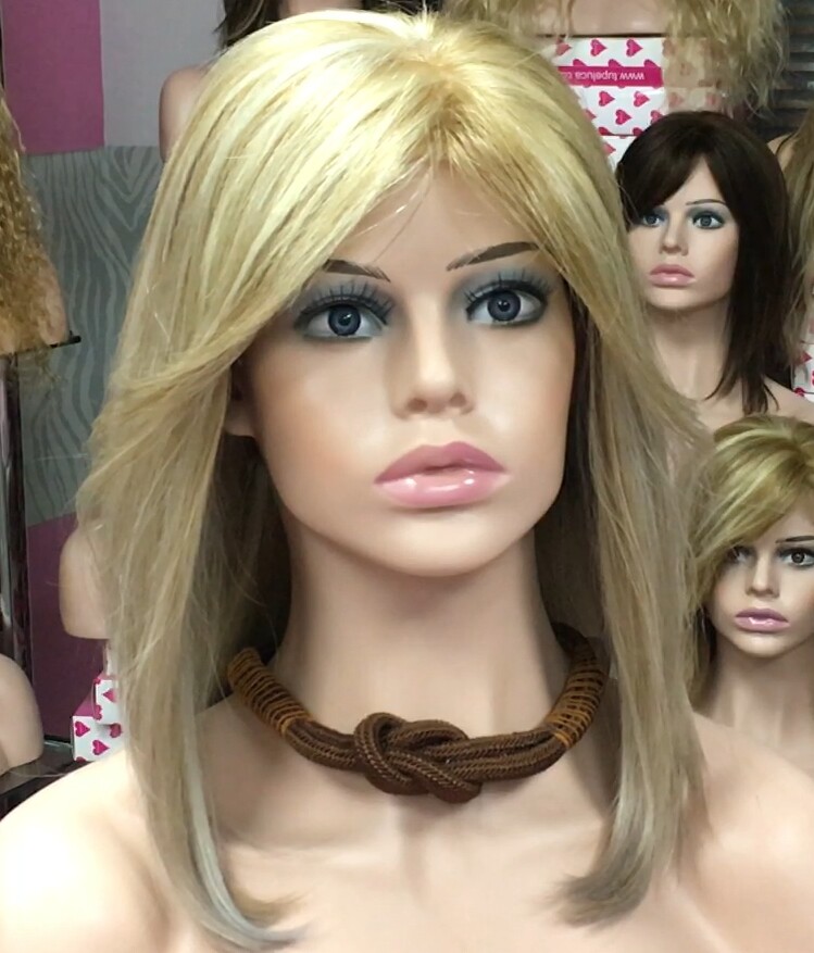 Peluca natural Melisa color 18h613.plata TOP de tul transparente efecto piel
