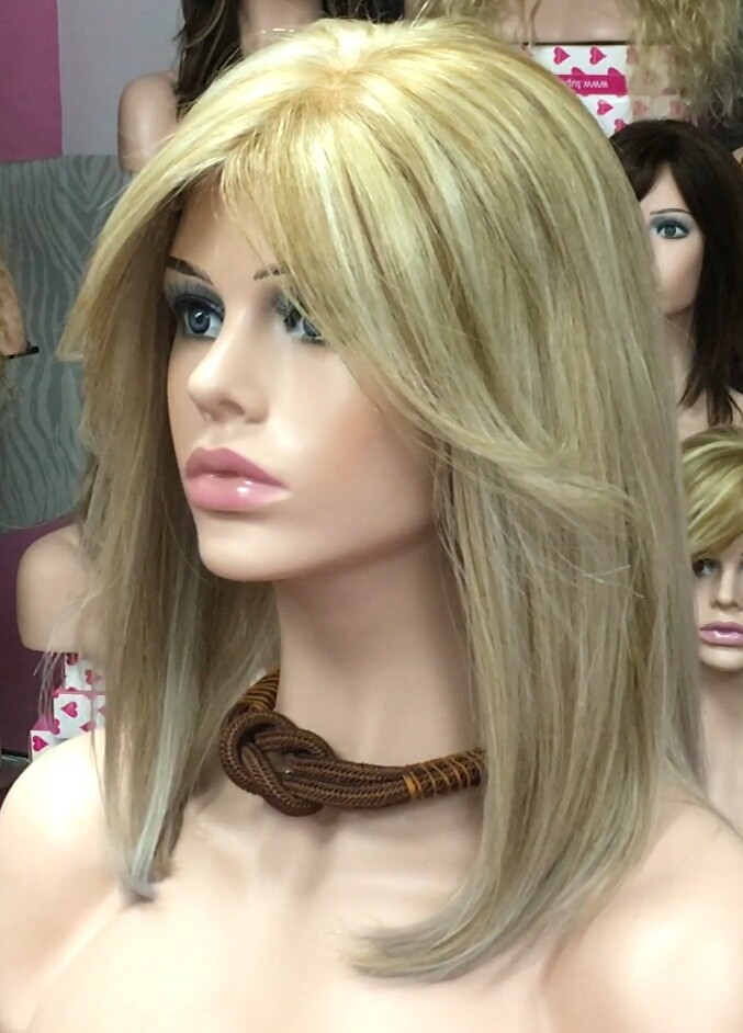 Peluca natural Melisa color 18h613.plata TOP de tul transparente efecto piel