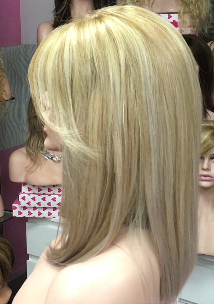 Peluca natural Melisa color 18h613.plata TOP de tul transparente efecto piel