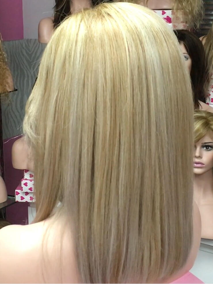 Peluca natural Melisa color 18h613.plata TOP de tul transparente efecto piel