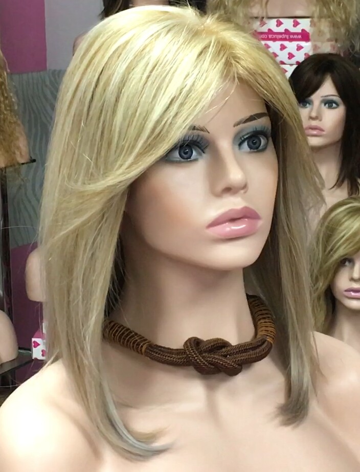 Peluca natural Melisa color 18h613.plata TOP de tul transparente efecto piel